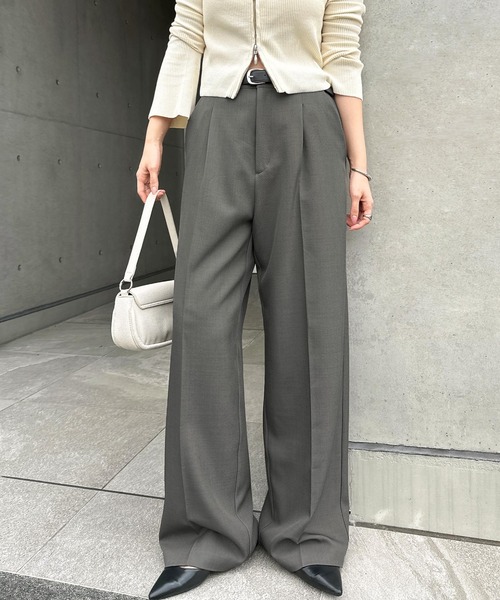 Freesia ワイドパンツ スラックス パンツ タックワイドロングパンツ