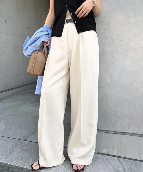 Freesia ワイドパンツ スラックス パンツ タックワイドロングパンツ