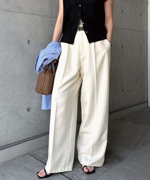 Freesia ワイドパンツ スラックス パンツ タックワイドロングパンツ