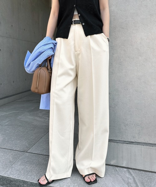 Freesia スラックス パンツ タックワイドロングパンツ レディース