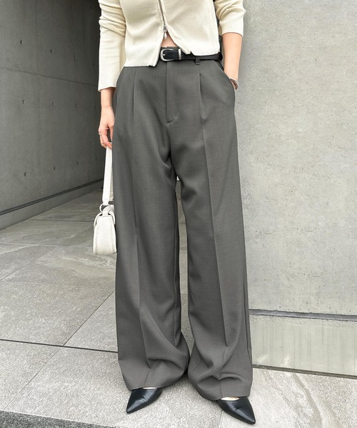 Freesia ワイドパンツ スラックス パンツ タックワイドロングパンツ