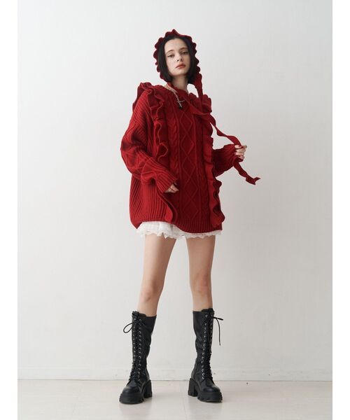 jouetie フリルケーブルバクラバ &フリルケーブルチュニックニット 9.12 PREORDER ITEM - 🔻フリルケーブルニットチュニック IVR/BLK/RED