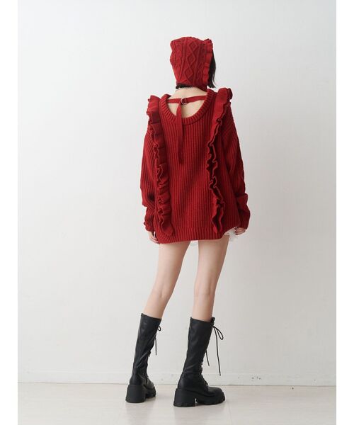 jouetie フリルケーブルバクラバ &フリルケーブルチュニックニット 9.12 PREORDER ITEM - 🔻フリルケーブルニットチュニック IVR/BLK/RED