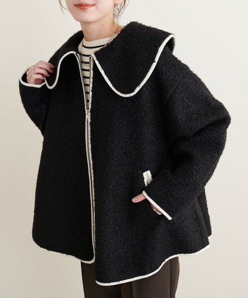 natural couture コート アウター 「WEB限定」ビッグ衿ループブークレ