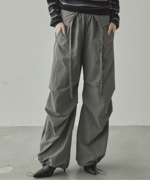 カーゴパンツ ウエストデザインワイドカーゴパンツ レディース