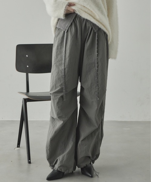 カーゴパンツ ウエストデザインワイドカーゴパンツ レディース