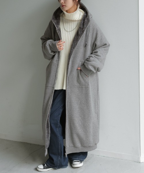 HUG.U（ハグユー） パーカー 全身暖か 裏ボア ダブルジップロング