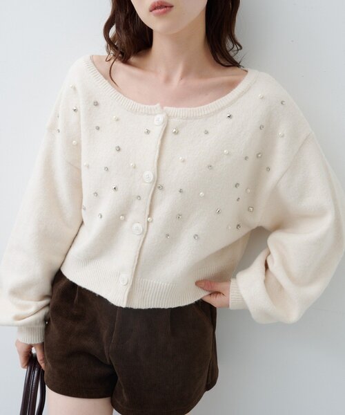 Kastane（カスタネ） カーディガン MIXビジューニットカーディガン
