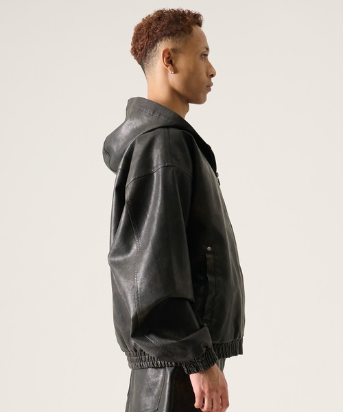 ブルゾン アウター FUBU フブ ブランド Faux Leather Hoodie / フェイクレザーパーカー PUレザー（セットアップ対応）の画像
