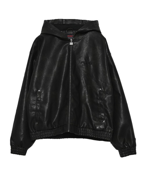 ブルゾン アウター FUBU フブ ブランド Faux Leather Hoodie / フェイクレザーパーカー PUレザー（セットアップ対応）の画像