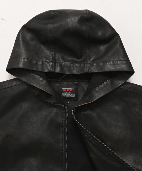 ブルゾン アウター FUBU フブ ブランド Faux Leather Hoodie / フェイクレザーパーカー PUレザー（セットアップ対応）の画像