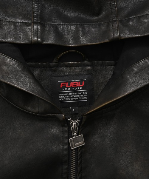 ブルゾン アウター FUBU フブ ブランド Faux Leather Hoodie / フェイクレザーパーカー PUレザー（セットアップ対応）の画像