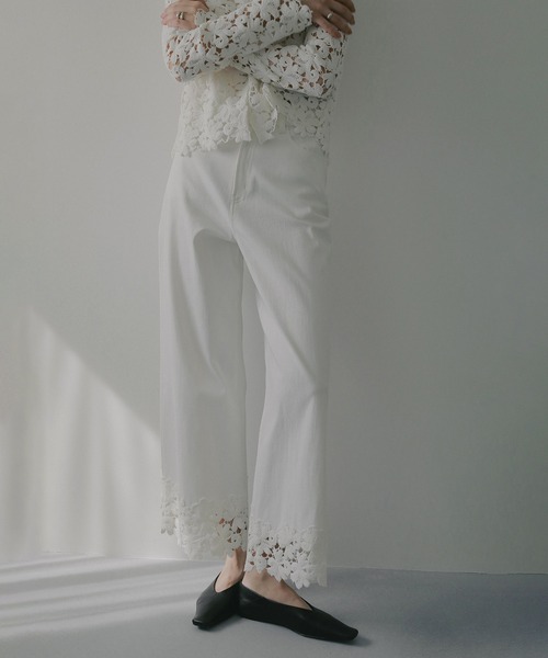 ジーンズ デニム デニムパンツ COTTON LACE DOCKING PANTS レディースの画像