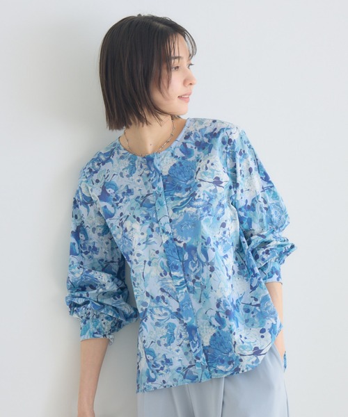 美品✨ハウスオブロータス コットンブロードフリルスリーブシャツ ブルー M KATHARINE ROSS（キャサリンロス） ブラウス シャツ 「MADE IN JAPAN