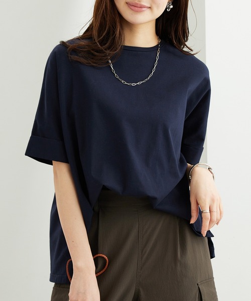 apuntob / ハーフスリーブ カットソー Tシャツ 半袖 イタリア製 紺 BELLUNA PLUS（ベルーナプラス） tシャツ 半袖 「接触冷感 / 体型
