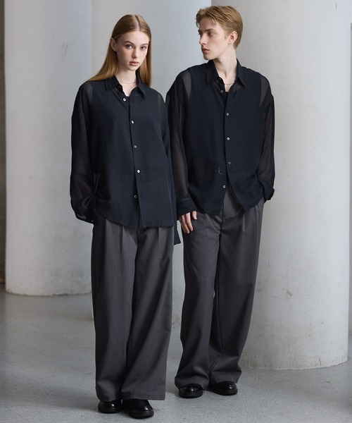 CLEL（クレイル） シャツ 「CLEL」Basic/Floral Pattern Sheer Shirt