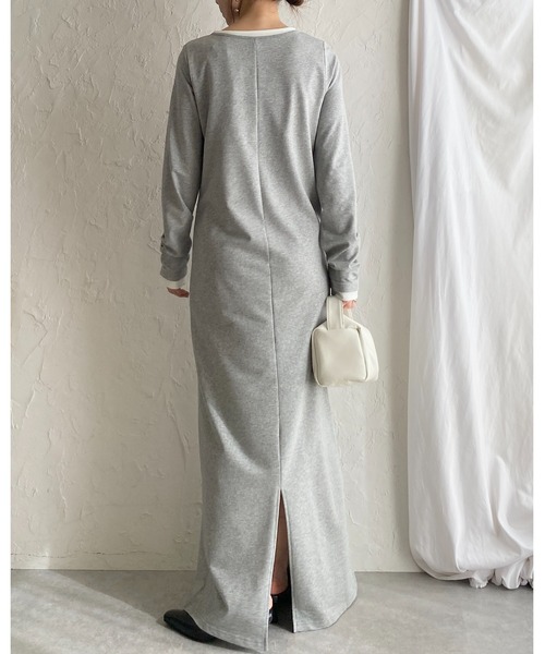 She's Closet ワンピース 長袖ロング丈 配色 レイヤード風 ヘンリー