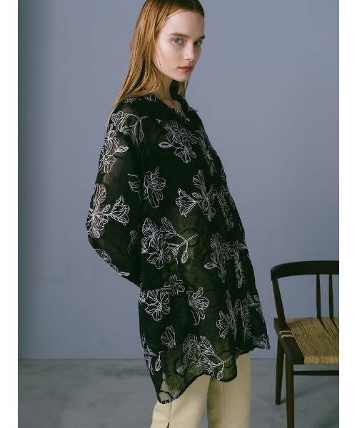 sahara（サハラ） ブラウス シャツ Flower Embroidery Over Shirt