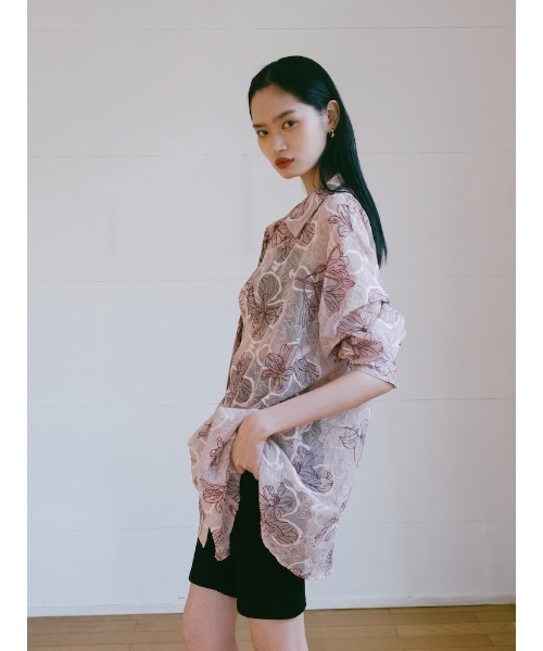sahara（サハラ） ブラウス シャツ Flower Embroidery Over Shirt