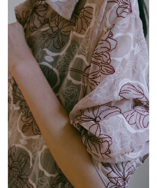 sahara（サハラ） ブラウス シャツ Flower Embroidery Over Shirt