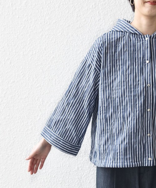 流行✩︎新品　JUN & ROPE ストライプ ハーフジップシャツ　レディース　S SHIPS（シップス） ブラウス シャツ 「WEB限定」「手洗い可能