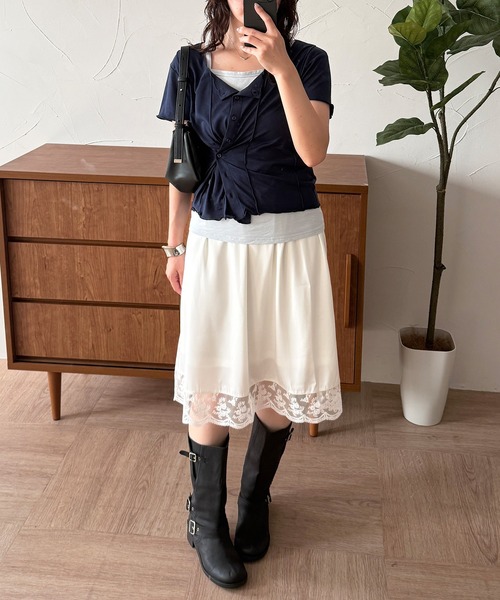 MUHET（ミュエータ） スカート 夏 satin lace skirt / サテンレース