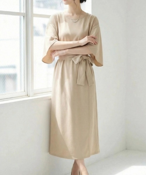 「cammie」 半袖ワンピース M ベージュ レディース_画像9