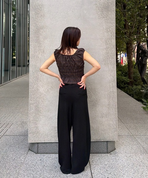 Ameri（アメリ） tシャツ CHECK SHIRRING RIBBON TOPS レディース