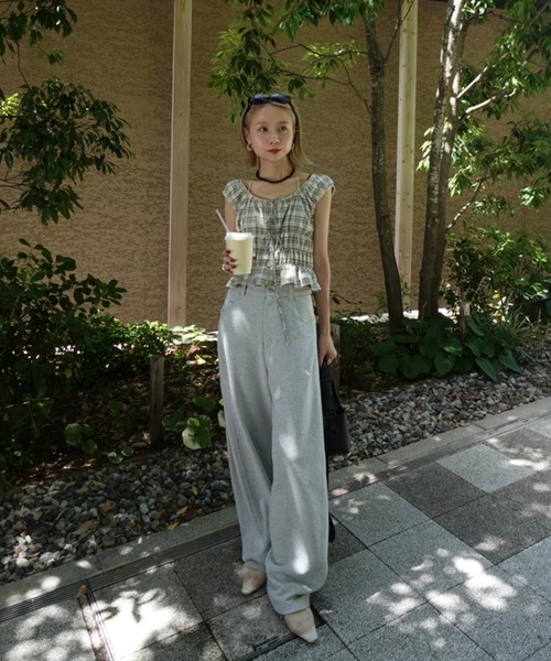 Ameri（アメリ） tシャツ CHECK SHIRRING RIBBON TOPS レディース
