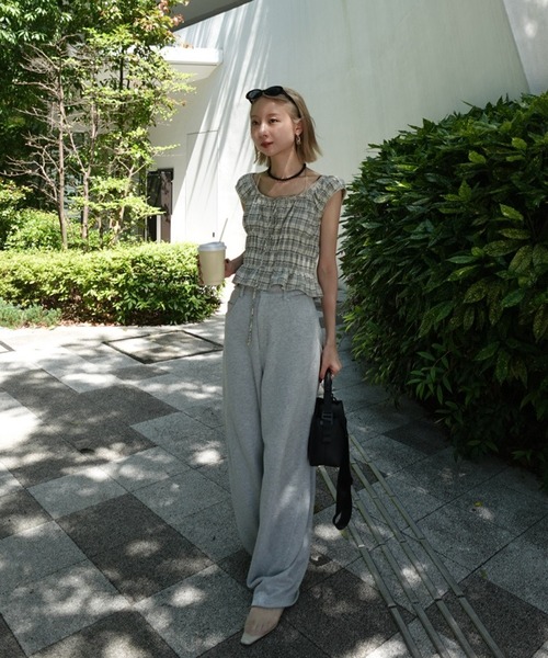 Ameri（アメリ） tシャツ CHECK SHIRRING RIBBON TOPS レディース