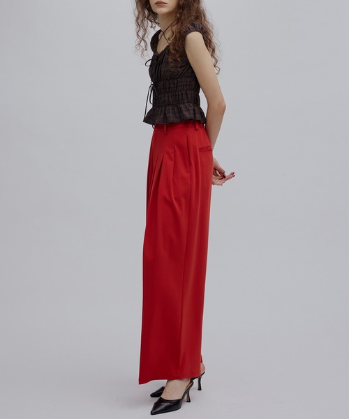 Ameri（アメリ） tシャツ CHECK SHIRRING RIBBON TOPS レディース