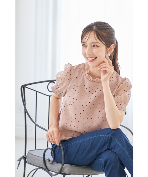 Compact Toys ブラウス　ピンク tocco closet ブラウス シャツ プチフリルネックパール釦