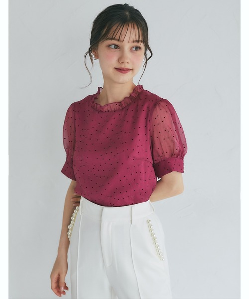 tocco closet ブラウス シャツ プチフリルネックパール釦フロッキー  