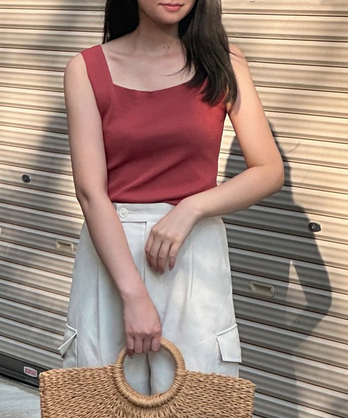 【 人気カラー 】 エルメス　ノースリーブ　トップス　ニットタンクトップ　赤 HERMES エルメス トップス ノースリーブ タンクトップ 38 レッド 赤