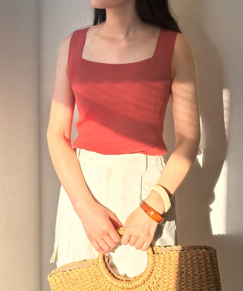 【 人気カラー 】 エルメス　ノースリーブ　トップス　ニットタンクトップ　赤 HERMES エルメス トップス ノースリーブ タンクトップ 38 レッド 赤