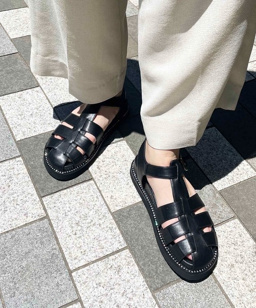 carino（カリーノ） サンダル 厚底ビジューグルカサンダル レディース