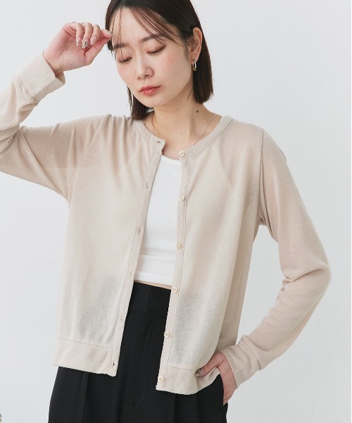 カーディガン シアー クルーネック ショート UV対策 カーディガン レディース | ad thie | 04