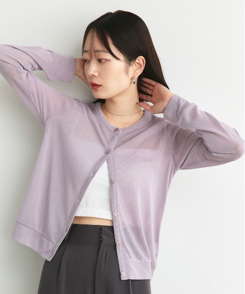 カーディガン シアー クルーネック ショート UV対策 カーディガン レディース | ad thie | 10