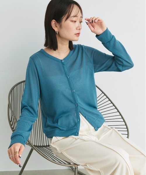 カーディガン シアー クルーネック ショート UV対策 カーディガン レディース | ad thie | 09