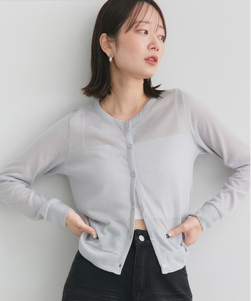 カーディガン シアー クルーネック ショート UV対策 カーディガン レディース | ad thie | 02
