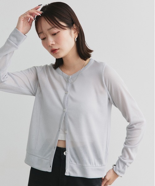 カーディガン シアー クルーネック ショート UV対策 カーディガン レディース | ad thie | 18