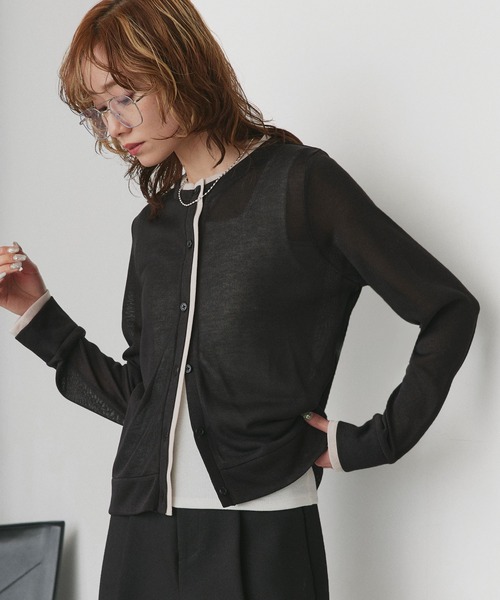 ad thie（アドティエ） カーディガン 夏 シアー クルーネック ショート