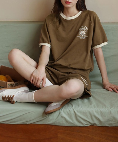 aimoha セットアップ ロゴ刺繍カットソーTシャツ＋ショート