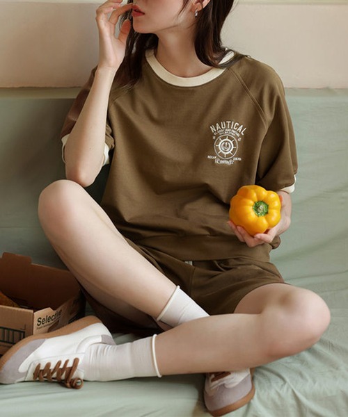 ☆即日発送☆ オリジナルス Tシャツ ショートパンツ セット aimoha（アイモハ） セットアップ ロゴ刺繍カットソーTシャツ＋