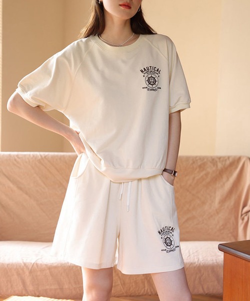 aimoha セットアップ ロゴ刺繍カットソーTシャツ＋ショート