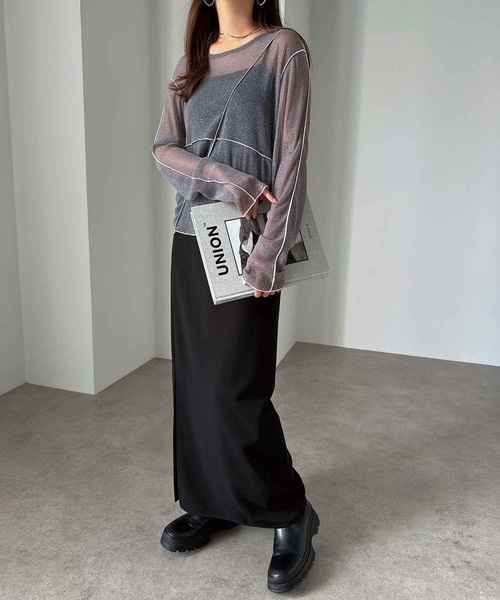 andme tシャツ 配色メローラメシアートップス レディース