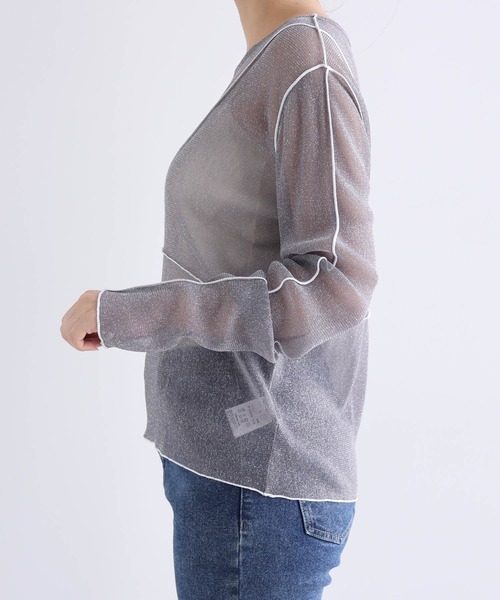 tシャツ (CREOLME)ラメシアープルオーバー レディース andme tシャツ 配色メローラメシアートップス レディース