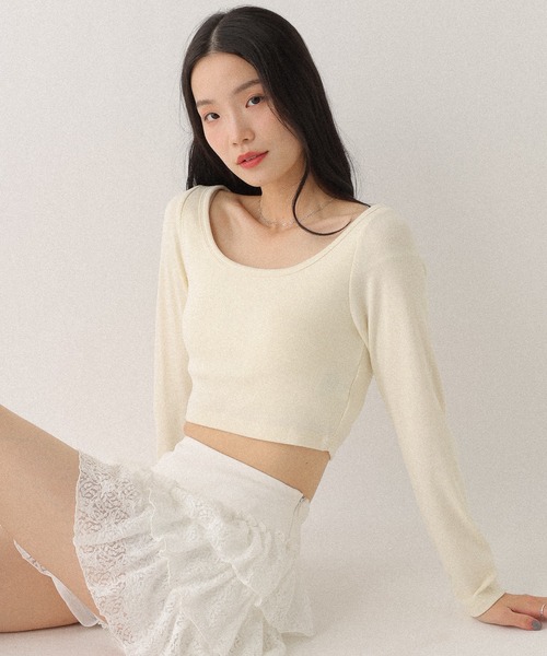 Heather（ヘザー） tシャツ カップ付きバレエネックTEE 144321