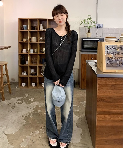 tシャツ L3 RIBBON T-SHIRT レディース tシャツ 「M2SUQARED/エムツースクエア」バックリボンヘンリー