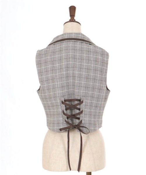 axes femme ベスト ジレ バックレースアップベスト レディース